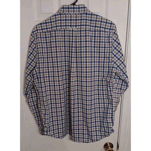Lands End Mens Medium Button Up Long Sleeve Shirt Blue Check - Picture 2 of 5